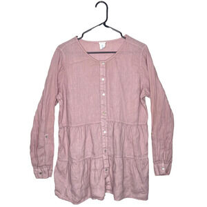 Sigred Olsen Linen Blouse Large Pink Tiered Boho Lagenlook Artsy Cottagecore